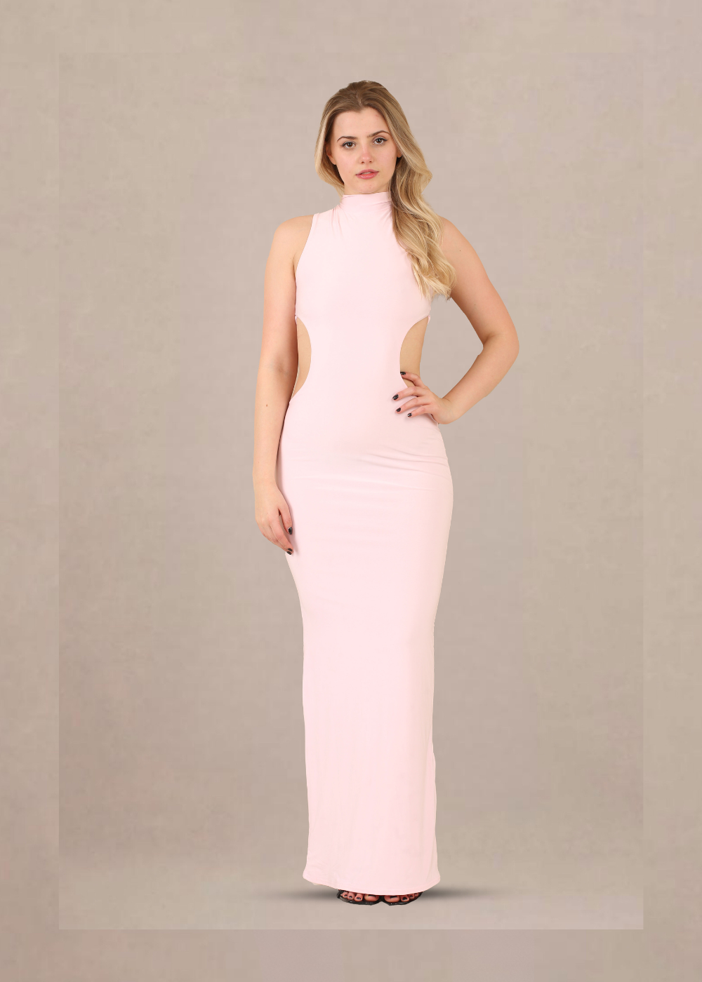 Blush Pink Cut-Out High Neck Bodycon Maxi Dress