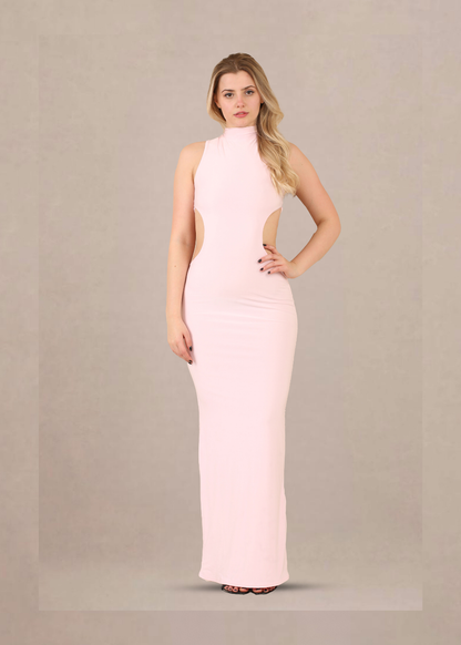 Blush Pink Cut-Out High Neck Bodycon Maxi Dress