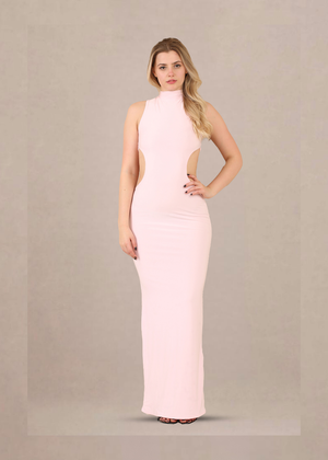 Blush Pink Cut-Out High Neck Bodycon Maxi Dress