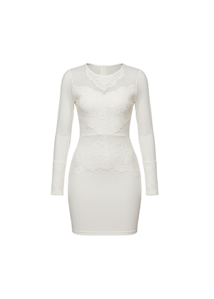 White Sheer Mesh Lace Detail Bodycon Mini Dress