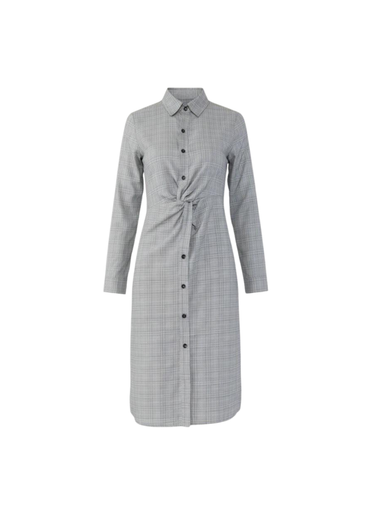 Checkered Button Down Shirt Dress With Twist Waist Detail