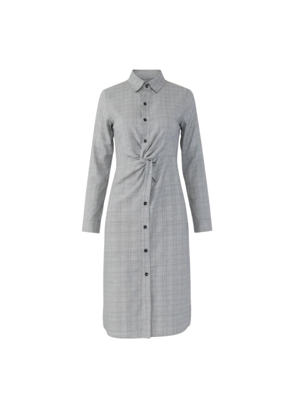 Checkered Button Down Shirt Dress With Twist Waist Detail