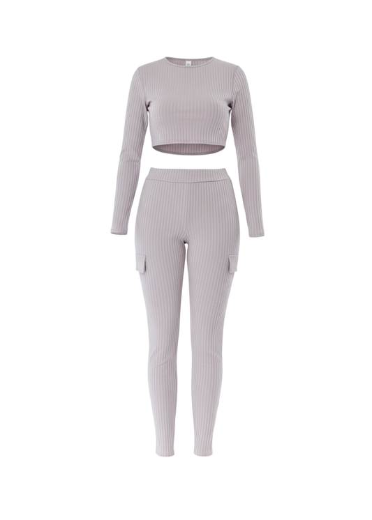 Lilac Long Sleeve Ribbed Co-Ord Lounge Set