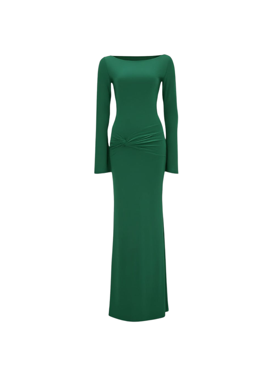 Green Backless Maxi Knot Waist Bodycon Dress