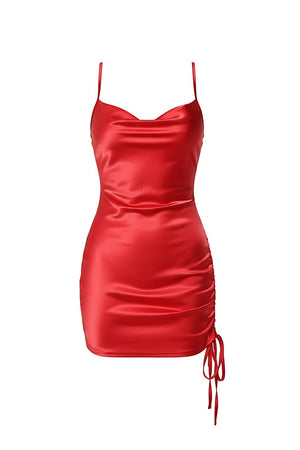 Ruched Cowl Neck Bodycon Mini Dress