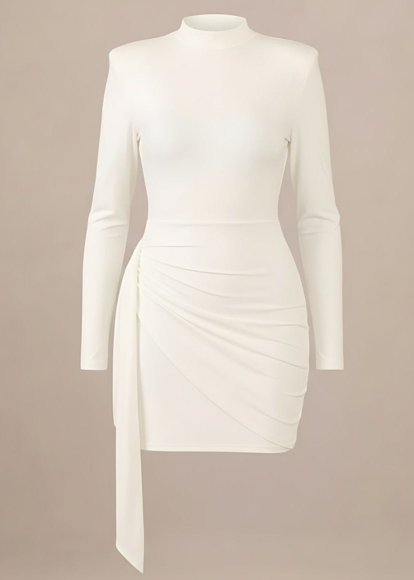 White Structured Statement Shoulder Pads Mini Dress