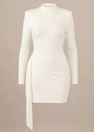 White Structured Statement Shoulder Pads Mini Dress
