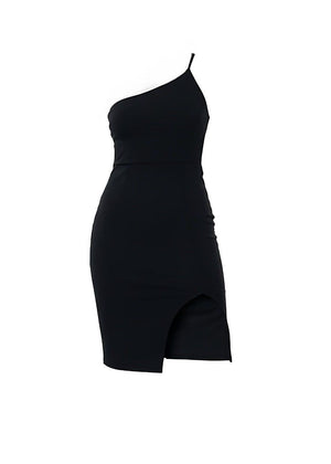 Side Slit One-Shoulder Bodycon Dress