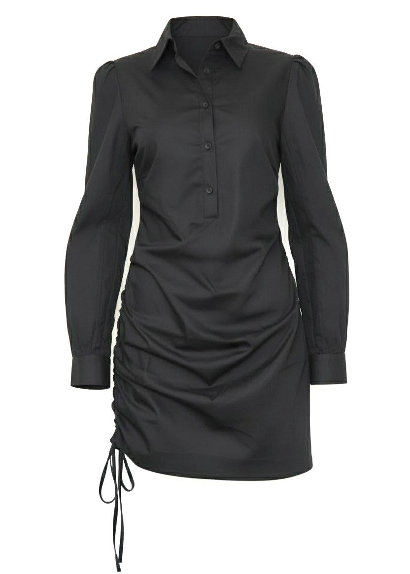 Long Sleeve Collared Shirt Ruched Mini Dress