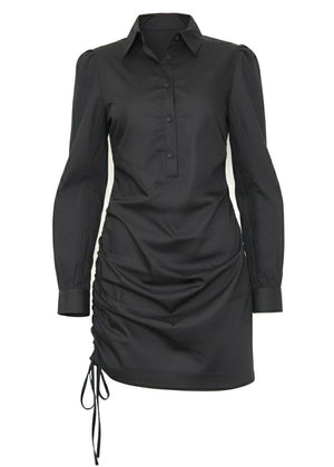 Long Sleeve Collared Shirt Ruched Mini Dress