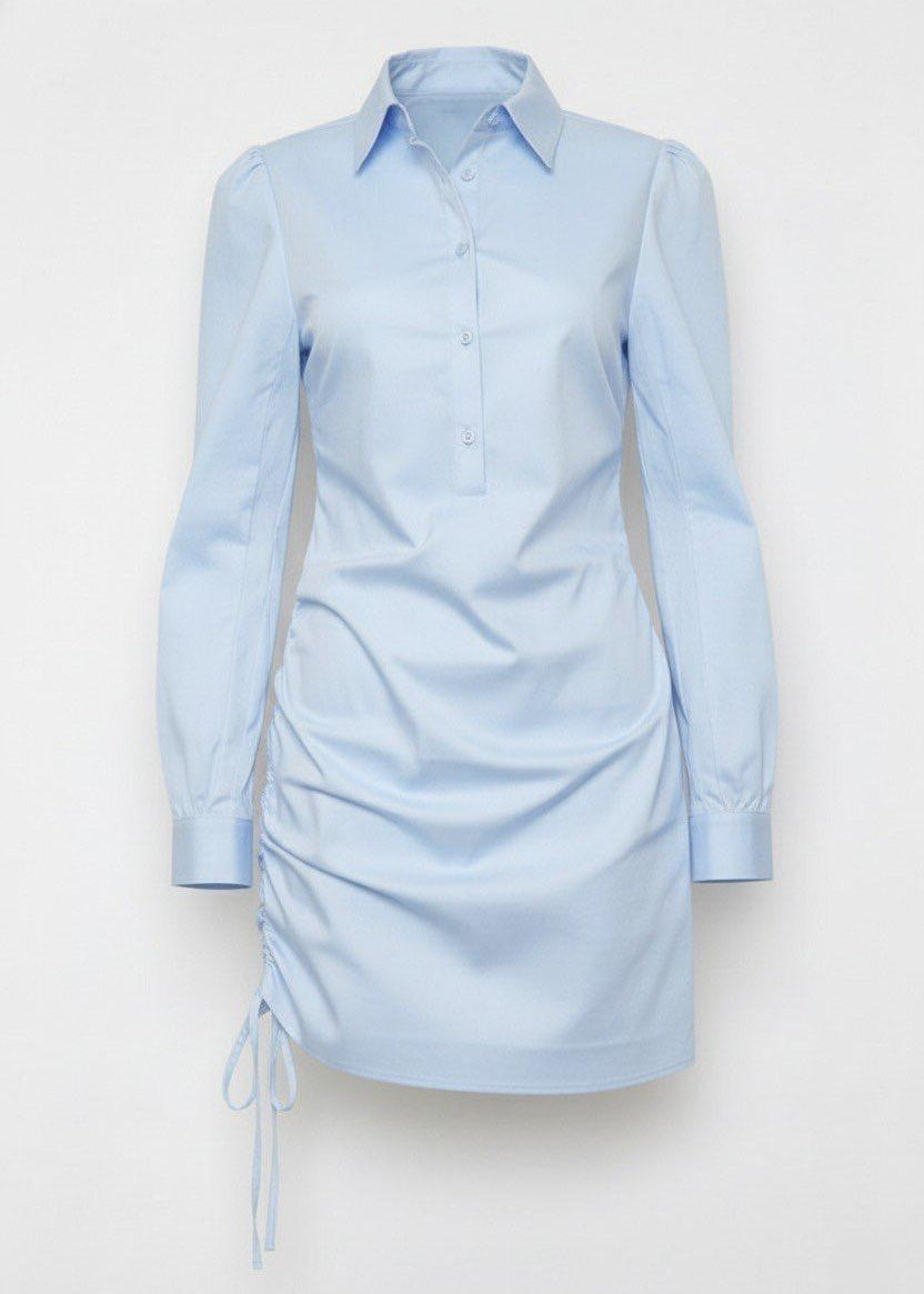 Long Sleeve Collared Shirt Ruched Mini Dress