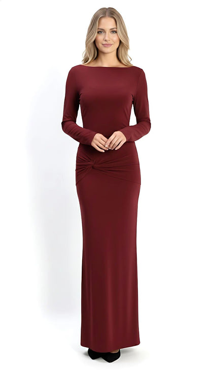 Wine Backless Maxi Knot Waist Bodycon Dress