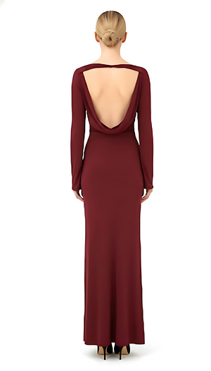 Wine Backless Maxi Knot Waist Bodycon Dress