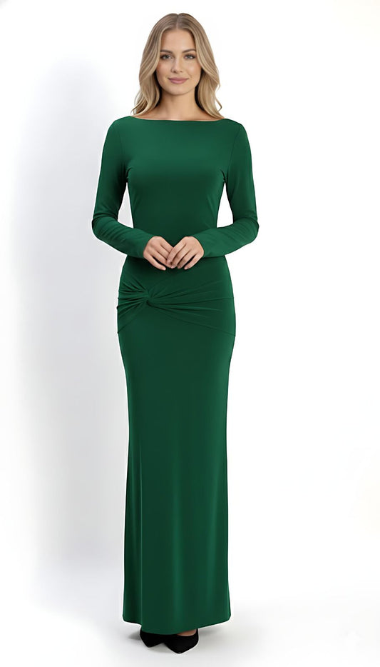 Green Backless Maxi Knot Waist Bodycon Dress