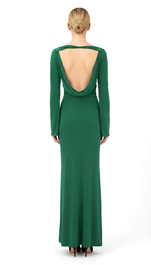 Green Backless Maxi Knot Waist Bodycon Dress