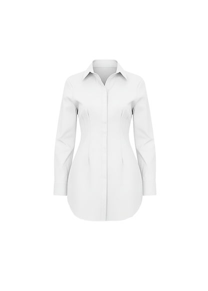 White Classic Shirt Mini Dress Button Down Long Sleeve Fitted Style