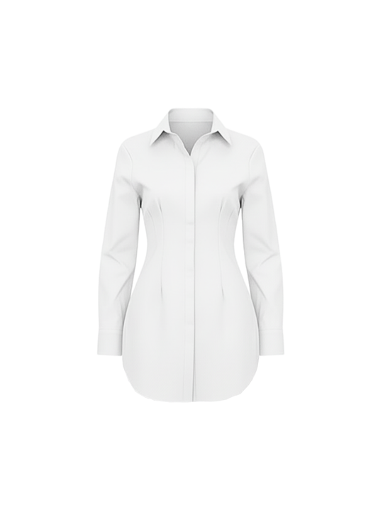White Classic Shirt Mini Dress Button Down Long Sleeve Fitted Style