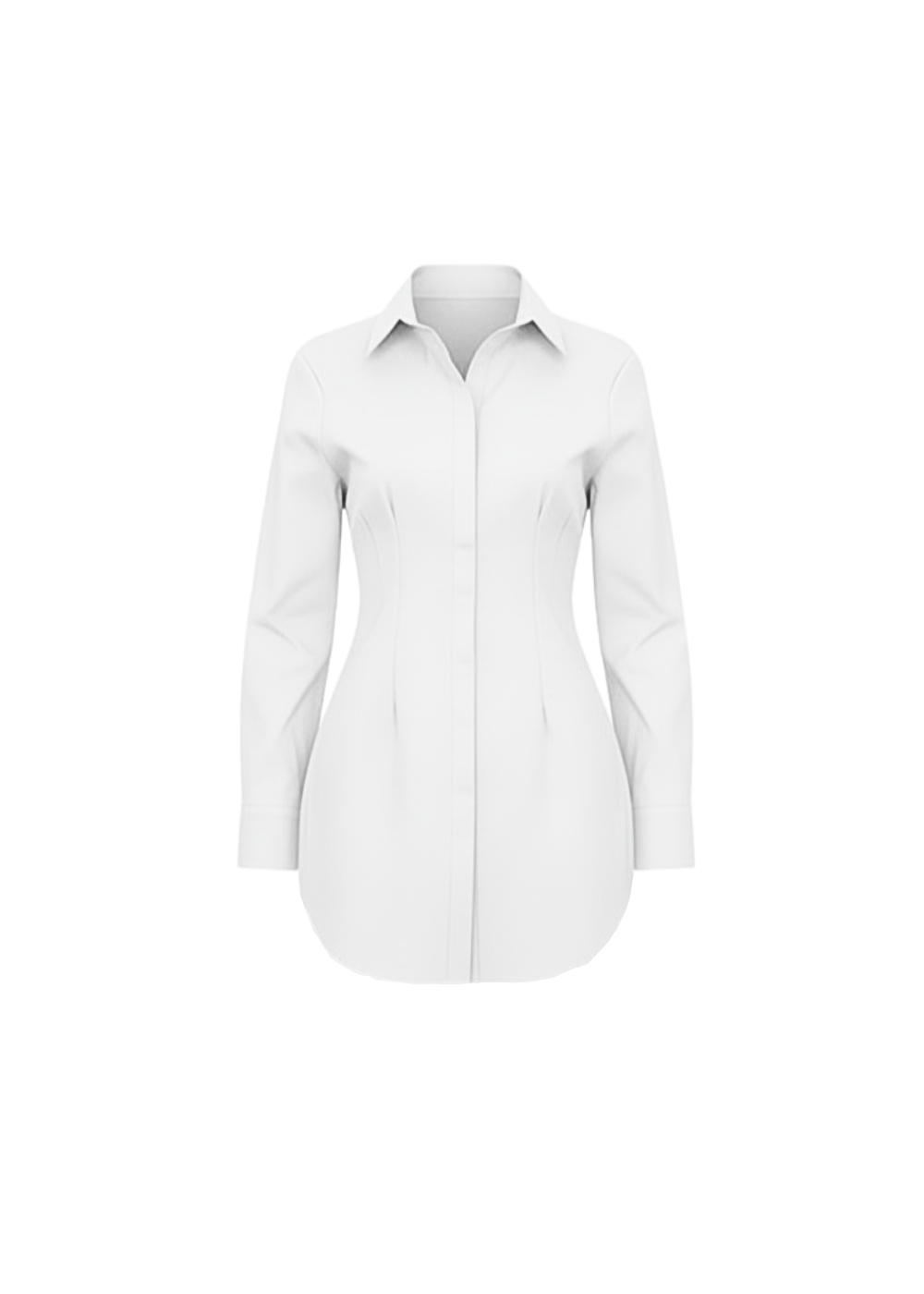White Classic Shirt Mini Dress Button Down Long Sleeve Fitted Style
