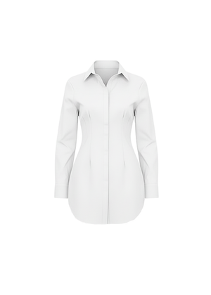 White Classic Shirt Mini Dress Button Down Long Sleeve Fitted Style