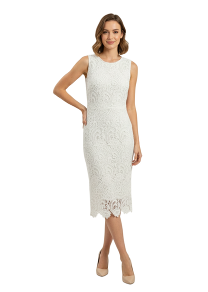 White Lace Semi-Formal Sleeveless Midi Dress