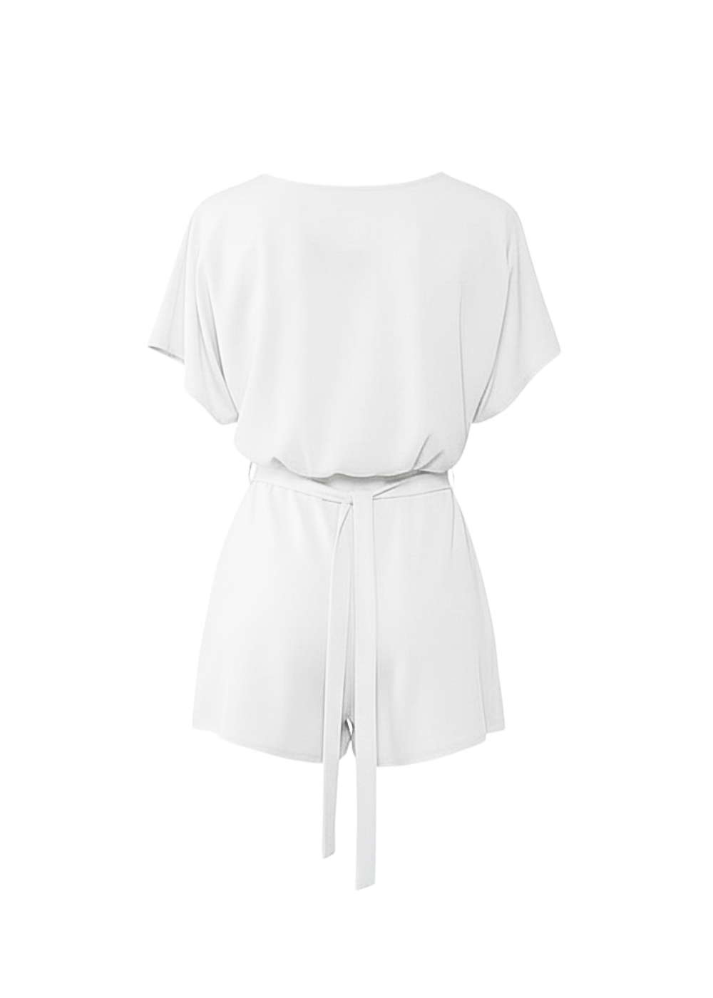 White Short Sleeve Tie Waist Playsuit with Belted Detail
