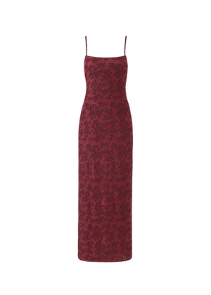 Wine Thin Adjustable Straps Jacquard Bodycon Formal Evening Maxi Dress