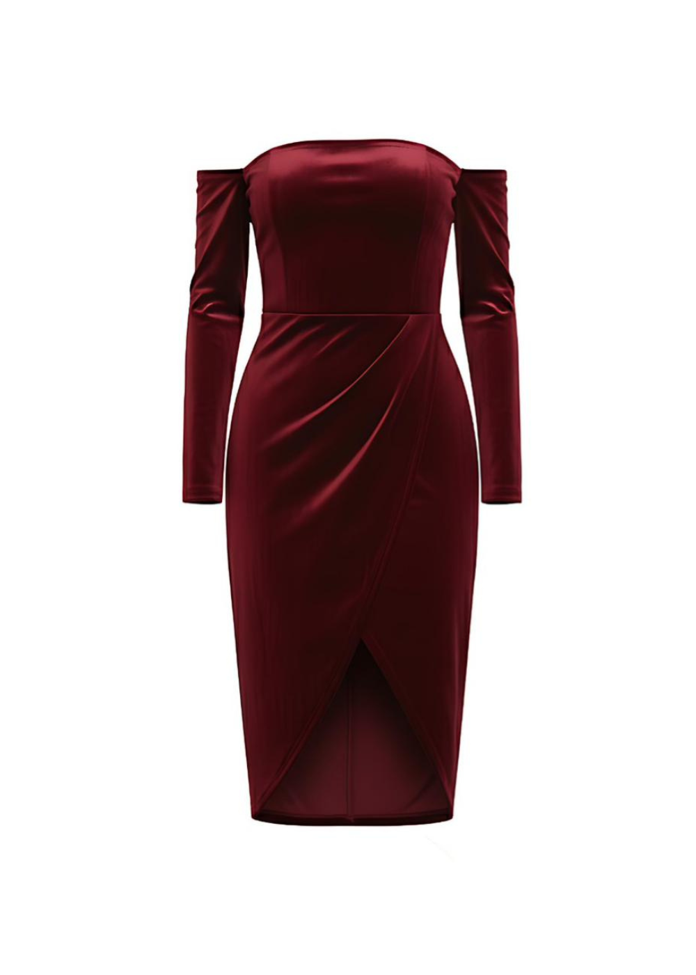 Wine Velvet Off Shoulder Velvet Bodycon Midi Dress