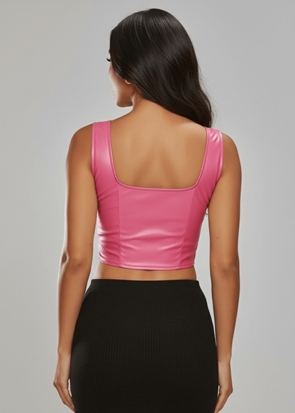 Avinci faux leather square neckline corset top back view