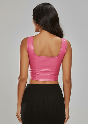 Avinci faux leather square neckline corset top back view