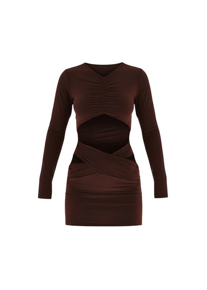 Avinci figure-hugging cut-out long sleeve mini dress front view
