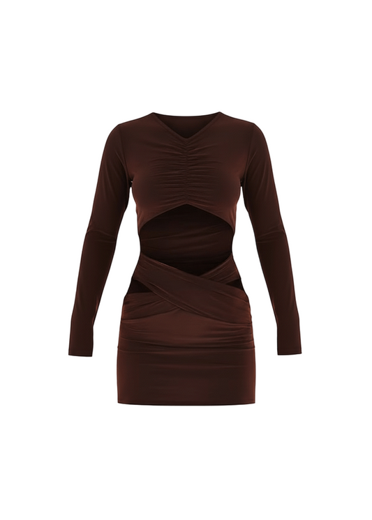 Avinci figure-hugging cut-out long sleeve mini dress front view