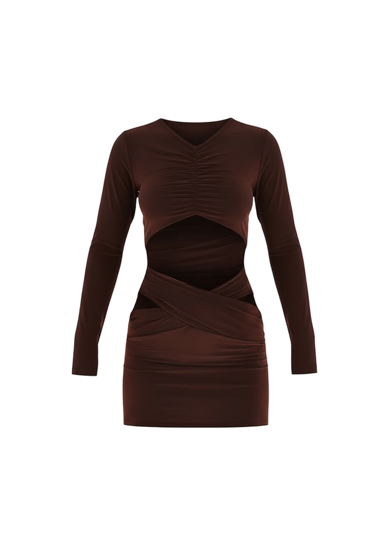 Avinci figure-hugging cut-out long sleeve mini dress front view