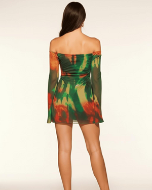 Avinci sheer off shoulder tie front mini dress back view