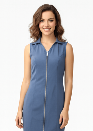 Avinci tailored sleeveless collar detail front zipper day dress close-up detail