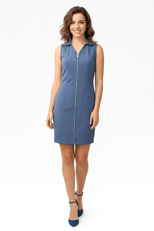 Avinci tailored sleeveless collar detail front zipper day dress front look
