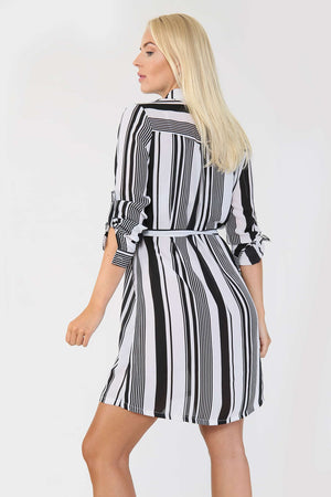 Black and White Striped Georgette Shirt Dress