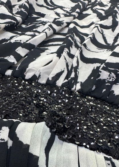 Fabric of chiffon fabric texture and neckline detail on one shoulder evening mini dress