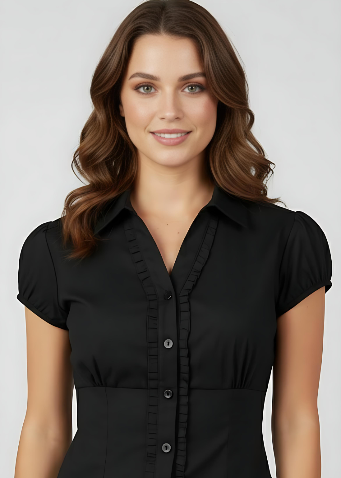 Black Puff Short Sleeve Collared Fitted Shirt