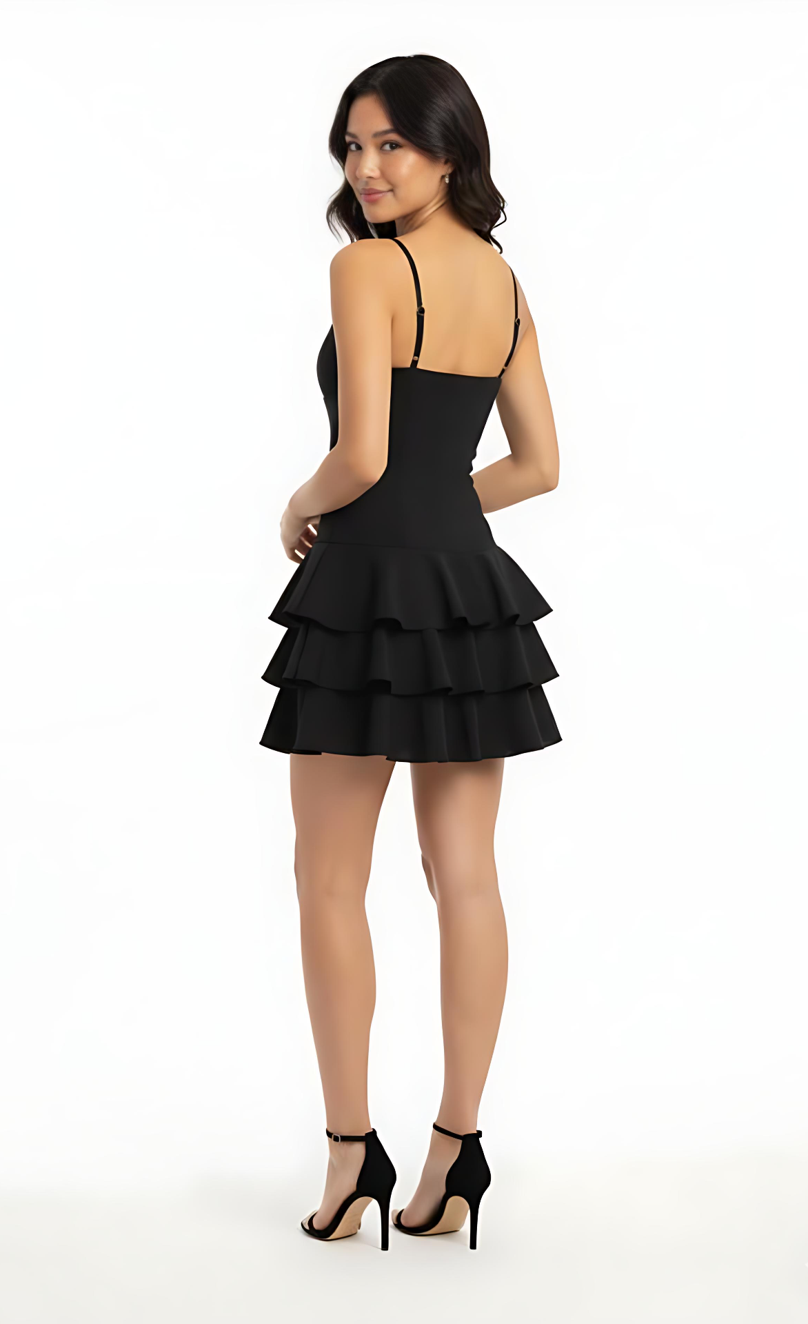 Black Ruffle Tiered Spaghetti Strapped Mini Dress