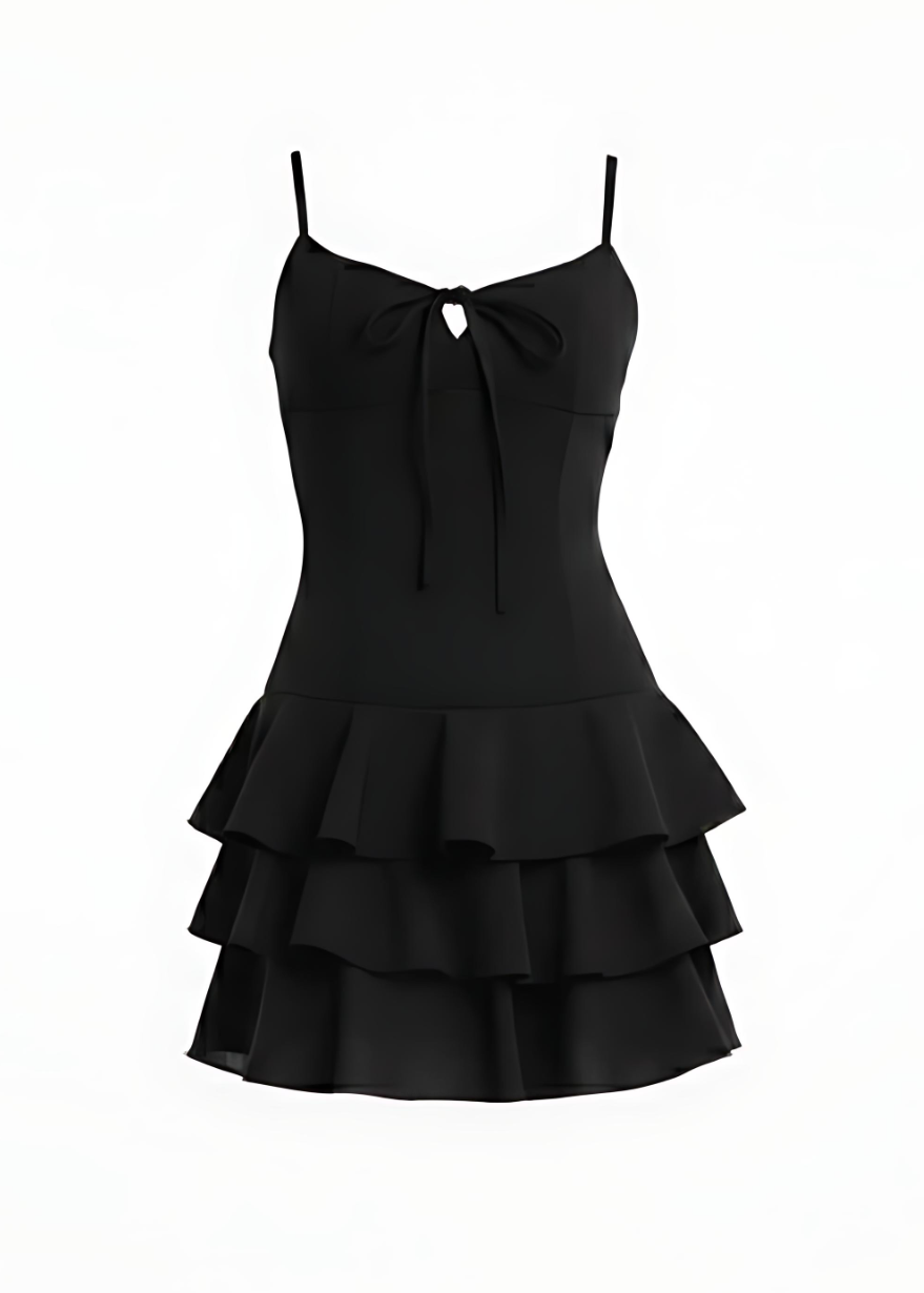 Black Ruffle Tiered Spaghetti Strapped Mini Dress