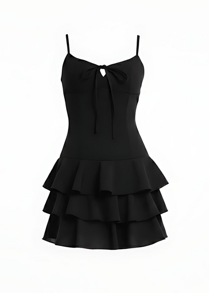 Black Ruffle Tiered Spaghetti Strapped Mini Dress