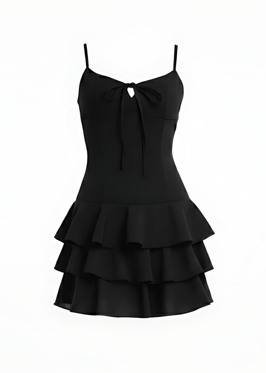 Black Ruffle Tiered Spaghetti Strapped Mini Dress