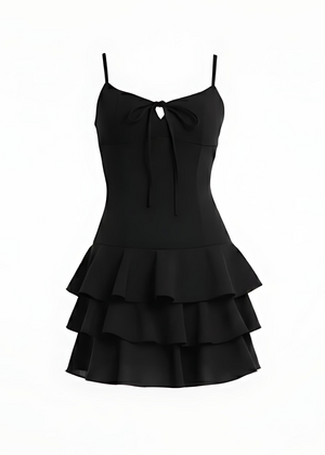 Black Ruffle Tiered Spaghetti Strapped Mini Dress