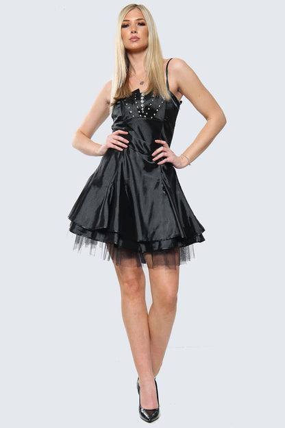 Black Rocking Shimmer Babydoll Embellished Mini Dress - Party Dress - Avinci