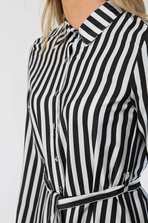 Striped Satin Shirt Dress - Day Dress - Avinci