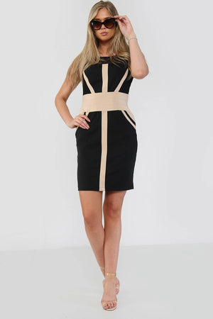 Contrast Zipper Bandage Bodycon Dress