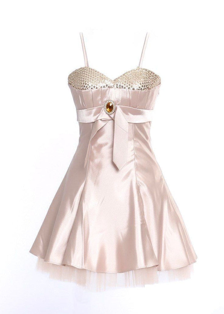 Champagne Gold Strappy Baby Doll Mini Dress Ruffle Hem