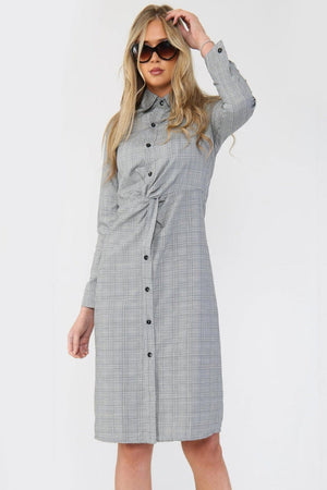 Woven Check Twist Waist Shirt Dress - Day Dress - Avinci