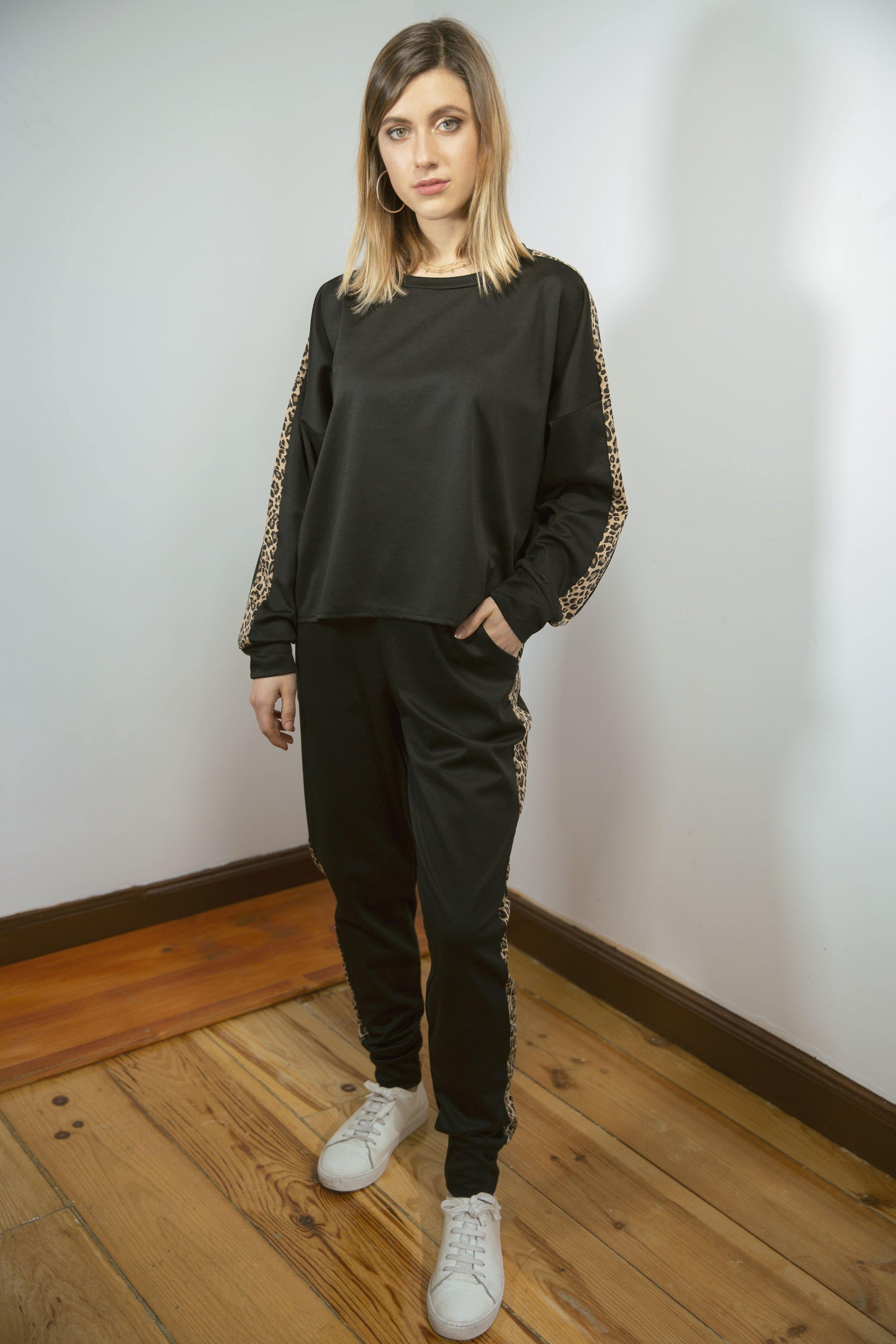 Leopard Stripe Loungewear Set - Loungewear - Avinci