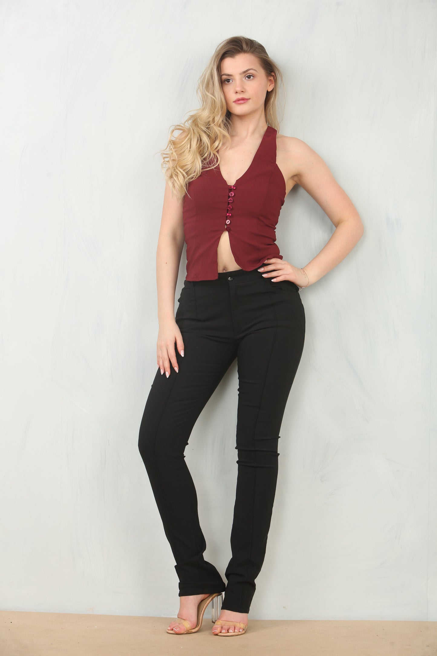 Bold Wine Color Halter Neck Top - Tops - Avinci